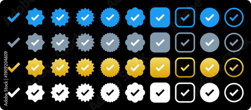 Set of Verified Tick Badges and Icons.