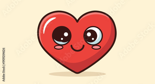 A cute red heart with large, expressive eyes and a smiling mouth