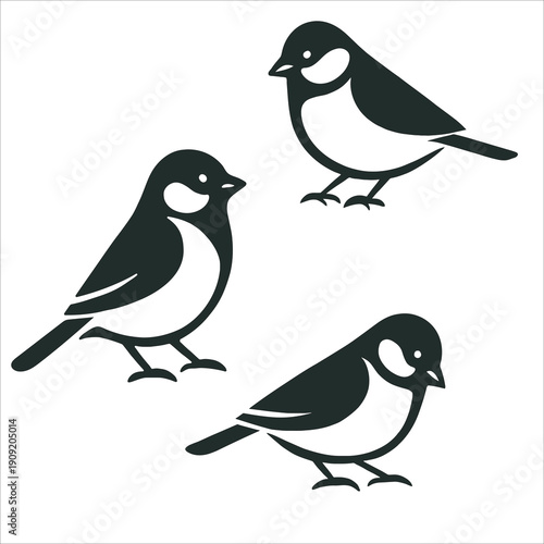 Minimalist Bird Silhouette Set Small Garden Bird or Sparrow Nature Icon Vector