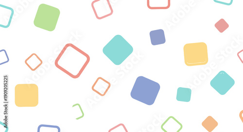 A bright white background filled with colorful, rounded squares and diamonds