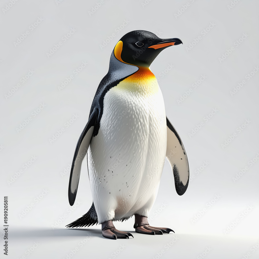 Obraz premium King Penguin Standing Proudly on White Background, Full Body Shot