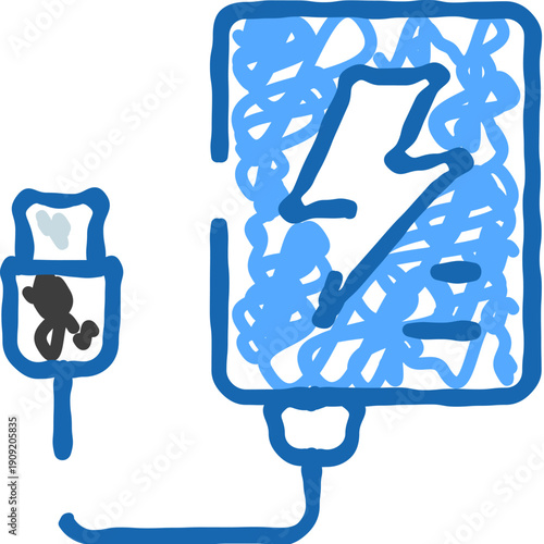 Power bank with a lightning bolt symbol representing charging or energy transfer, connected to a usb plug, illustrating portable electricity supply and device charging