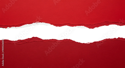 Torn Red Paper Banner Header Transparent PNG Ripped Jagged Border Textured Aesthetic Note Background Design Element.