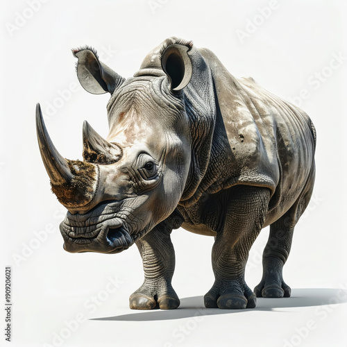 Powerful White Rhinoceros, Detailed Skin Texture, Studio Shot