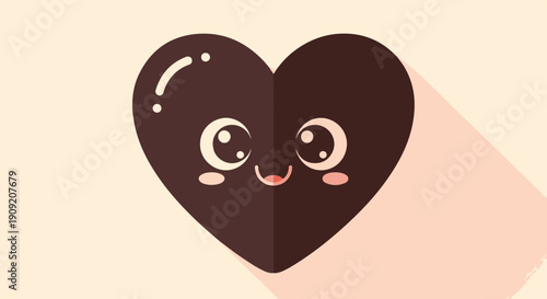 A dark brown heart with a cute, smiling face and blush marks