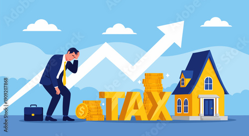 Vector Illustration of Tax Burden with Growing Costs and Financial Stress on a Businessman