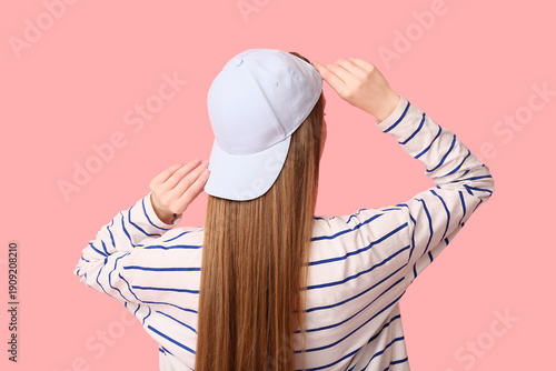Young woman in stylish blue...