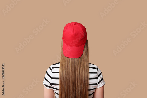 Young woman in stylish red ...