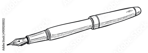 Classic handdrawn fountain pen sketch representing traditional writing, professional communication, and creative expression for educational materials or business stationery