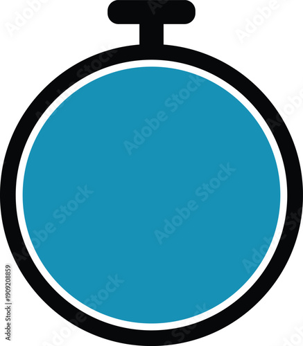Stopwatch with a solid blue face and black outline on a white background timer time