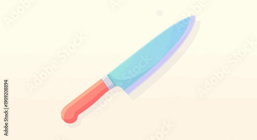 A bright, cartoonish chef's knife with a blue blade and coral handle