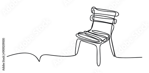 Continuous black line forming a modern abstract chair design excellent for interior decoration themes and minimalist furniture presentations in various graphic applications.