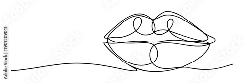 Elegant one line graphic capturing sensual female lips, ideal for contemporary cosmetic branding, social media visuals, skincare product packaging, or minimalist wall decor.