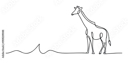Minimalist one line drawing of a majestic giraffe standing tall, perfect for modern safari themes, wildlife education, or minimalist animal graphic design projects.