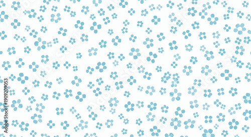 A delicate pattern of small, light blue four-petal flowers scattered across a white background