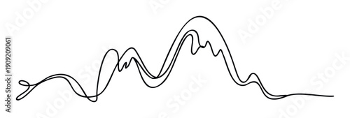 Discover a captivating fluid line drawing depicting abstract mountain peaks or sound waves, perfect for modern graphic compositions, web headers, or branding projects seeking minimalist