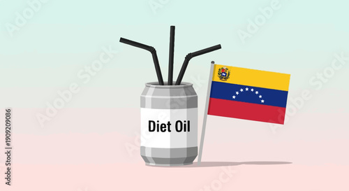 A can labeled "Diet Oil" with straws and a Venezuelan flag