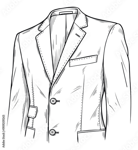Professional mens formal wear blazer drawing perfect for use in elegant menswear catalogs, clothing inspiration, and sophisticated apparel marketing materials.