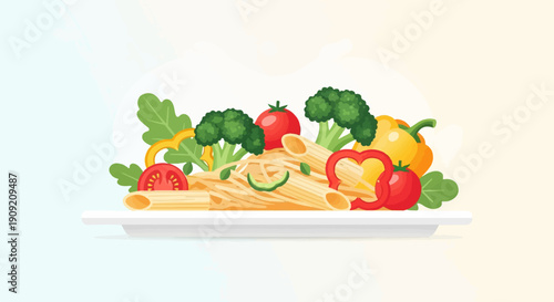 A delicious pasta dish with fresh vegetables and greens