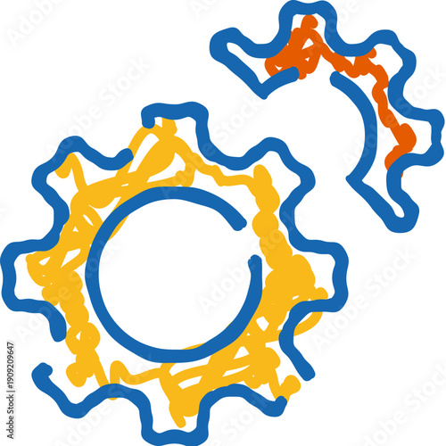 Two gears, one intact and one broken, symbolizing concepts of engineering, mechanical failure, solution, teamwork, and moving forward in a changing system