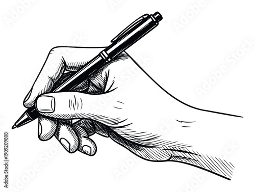 A human hand gracefully holds a ballpoint pen ready for writing, signing, or sketching ideas, perfect for business documents, educational materials, and personal correspondence.