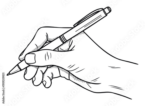 Human hand holding a pen ready to write or sign a document symbolizing education communication and professional office work useful for business presentations or learning materials