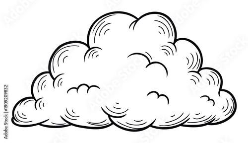 Simple black and white hand drawn cloud graphic ideal for diverse weather applications childrens stories educational resources and engaging visual communication materials.