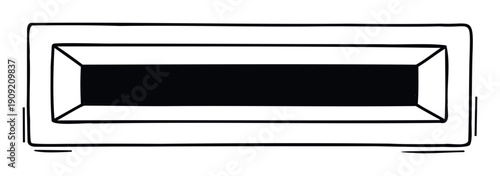 Simple hand drawn rectangular frame with a black inner fill creating a visual sense of depth, perfect for modern graphic user interface elements or minimalist branding.