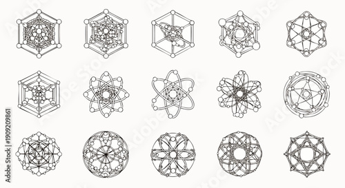 Collection of Sacred Geometry Symbols, Metatron's Cube, Flower of Life, and other sacred patterns