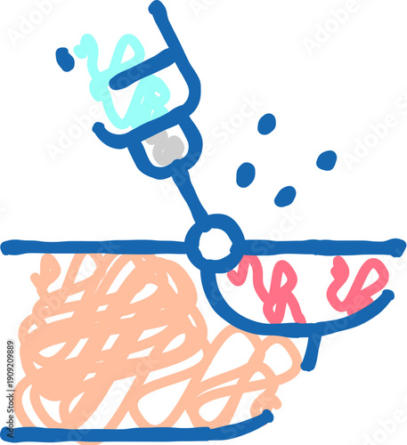 Depicting a scientific illustration of a syringe injecting liquid into the dermal layer of skin, showing the intricate biological process of cosmetic or medical treatment