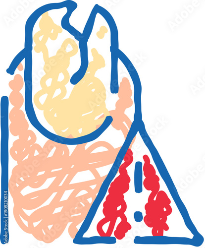Molar tooth with triangular warning sign indicating decay, cavity or oral health emergency dental problem icon for dentistry, treatment, prevention, hygiene, pain, infection