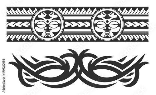 Flat design tribal tattoo and maori tattoo border element