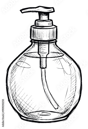 Versatile soap dispenser bottle sketch for hygiene product packaging concepts or bathroom decor visual assets and health related branding projects