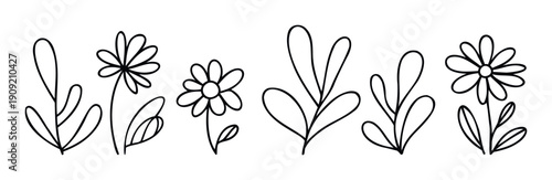 Collection of minimalist hand drawn floral motifs featuring various leaves and simple flowers ideal for DIY projects nature themed decorations and greeting items