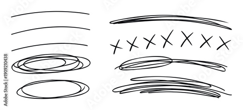 Collection of essential hand drawn underline, highlight, circle, and crossout marks ideal for adding emphasis and quick annotations in digital content and printed materials