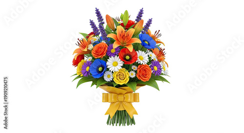 Vibrant Mixed Flower Bouquet with Yellow Ribbon