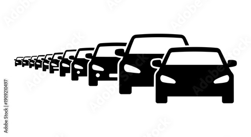 Car traffic queue perspective icon – vehicle line silhouette vector
