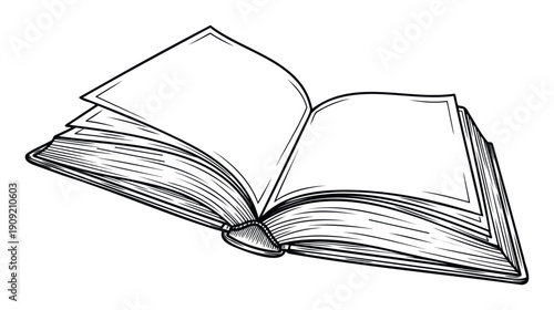 Open book with blank pages in a classic sketch style for educational content, literary promotions, and publishing industry resources