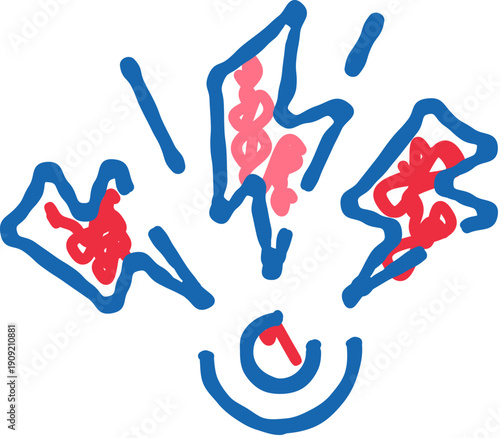 Energy burst illustration depicting a strong power surge and lightning strike, symbolizing electricity, speed, aggression, and a sudden forceful impact or explosion