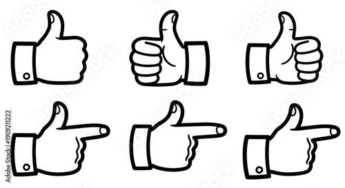 Hand icons showing thumbs up and pointing gestures in various styles