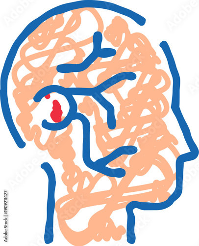 Human head contour depicting an affected brain, with an area of localized redness within the complex neural network, symbolizing a medical condition or disease
