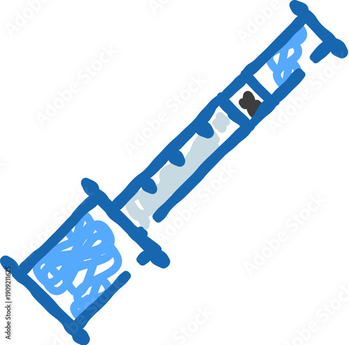 Syringe with plunger sketch symbolizing vaccination, injection and medical treatment in hand drawn scribble style, isolated on white for healthcare, immunization and therapy concepts