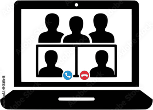 Online Video Conference Laptop Remote Team Meeting Silhouette Vector Icon