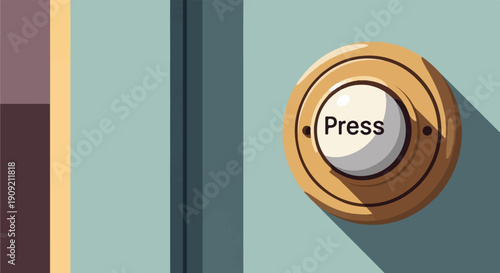 A circular button with the word "Press" on it, cast in shadow