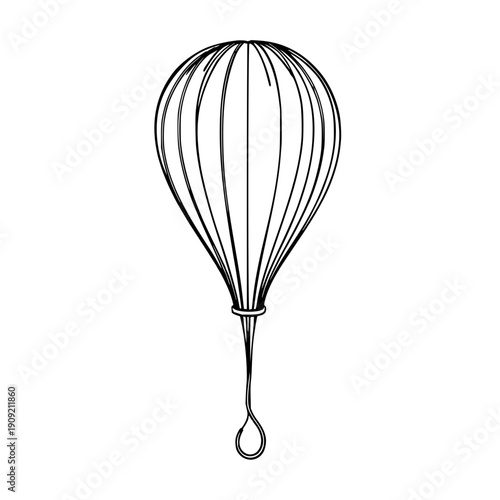 Hand‑drawn wire whisk illustration in balloon style with thin black line art, perfect for baking recipes, kitchen décor, and culinary branding designs