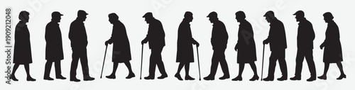 Elderly people silhouettes walking with canes vector