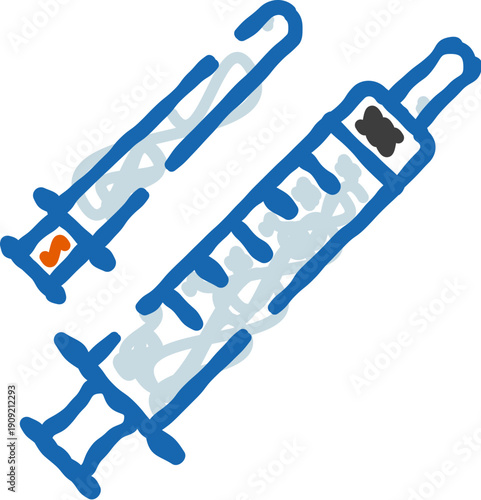 Syringe and cigarette representing substance abuse, addiction, and health risks, highlighting the dangers of smoking and drug use in a hand drawn doodle style