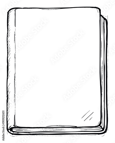 Hand drawn sketch style book outline with blank cover providing a versatile frame for educational themes, literary projects, or personalized stationery designs