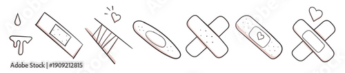 Hand drawn love doodle aid band, blood, wound vector illustration