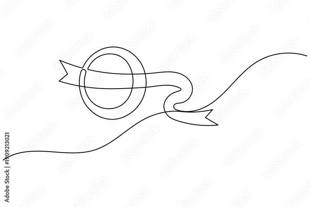 Obraz premium Circular badge ribbon continuous one line drawing quality seal minimalist vector